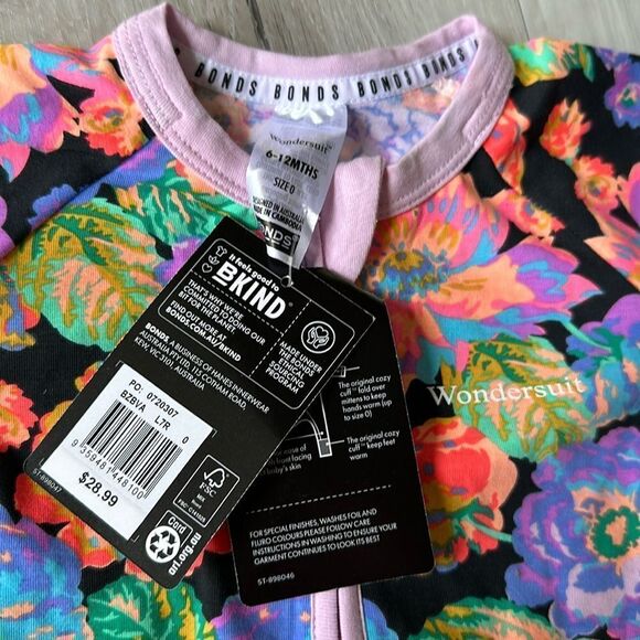 Bonds Zip Wondersuit - Bright Floral 6-12 Months Nwt - Picture 4 of 4